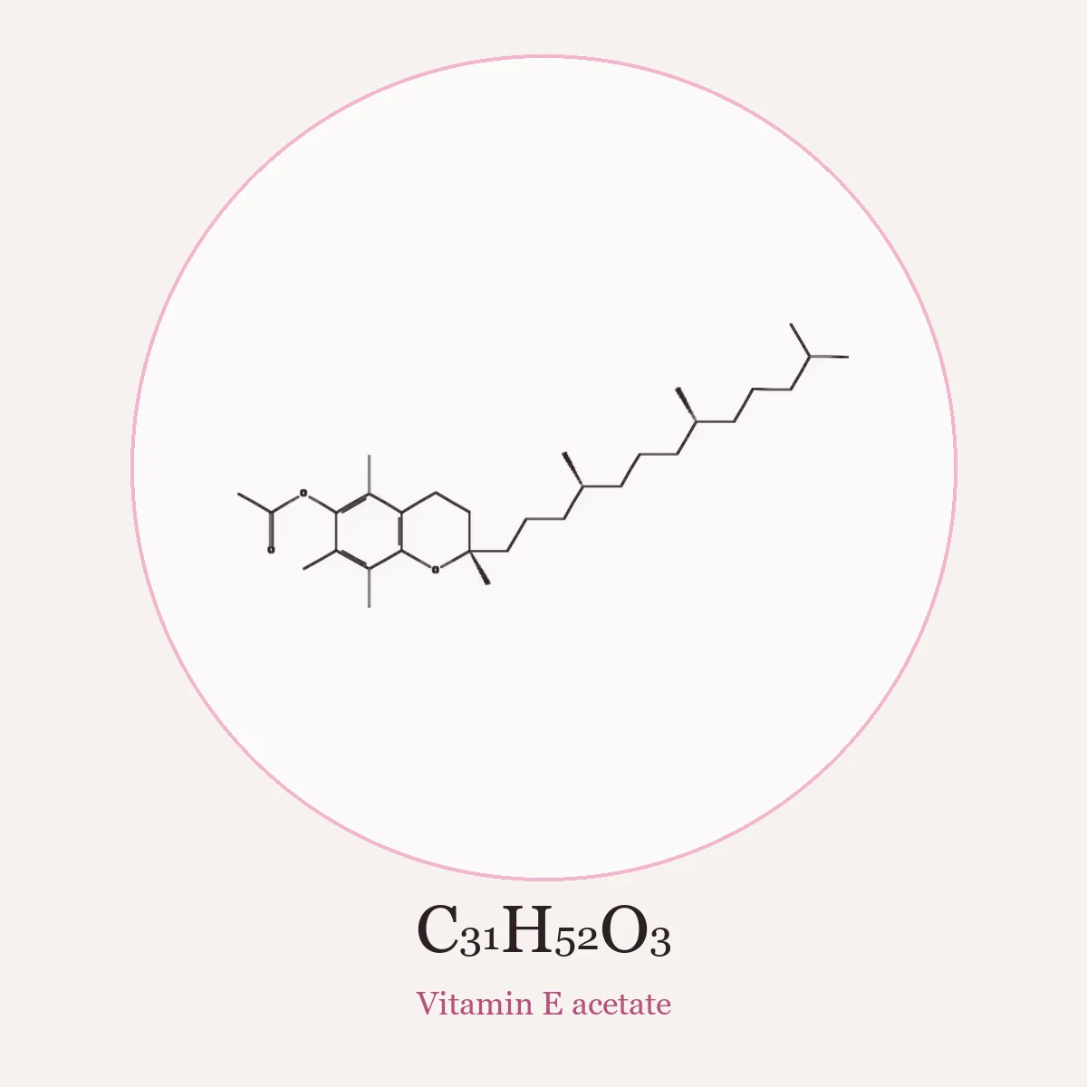 Chemical structure of Vitamin E acetate (Tocopheryl Acetate)