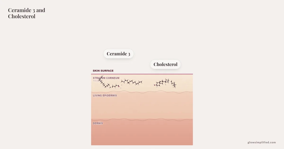 Ceramide 3 and Cholesterol meeting on a cross-section of skin