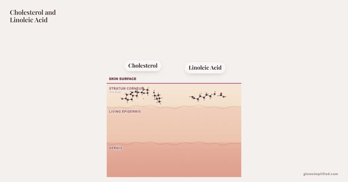 Cholesterol and Linoleic Acid meeting on a cross-section of skin